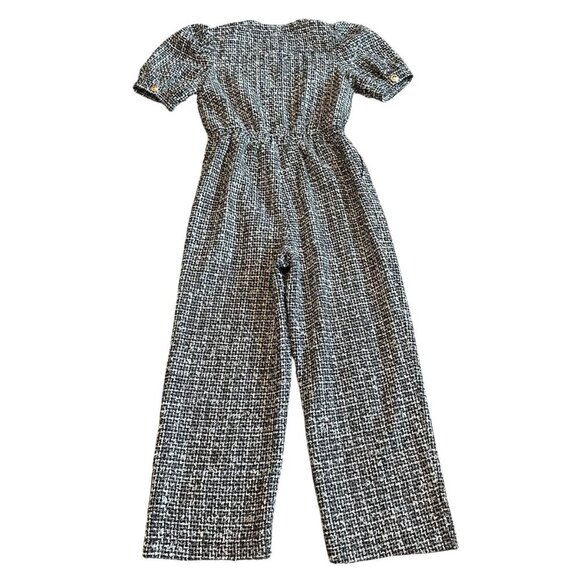 English Factory Short Sleeve Tweed Jumpsuit Cropped Length Gold Size Medium - Picture 7 of 14